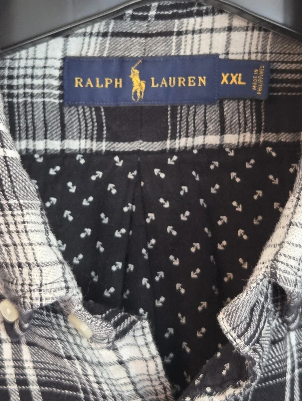 Polo Ralph Lauren Double Face Black White Plaid Flannel Cotton Button Down XXL